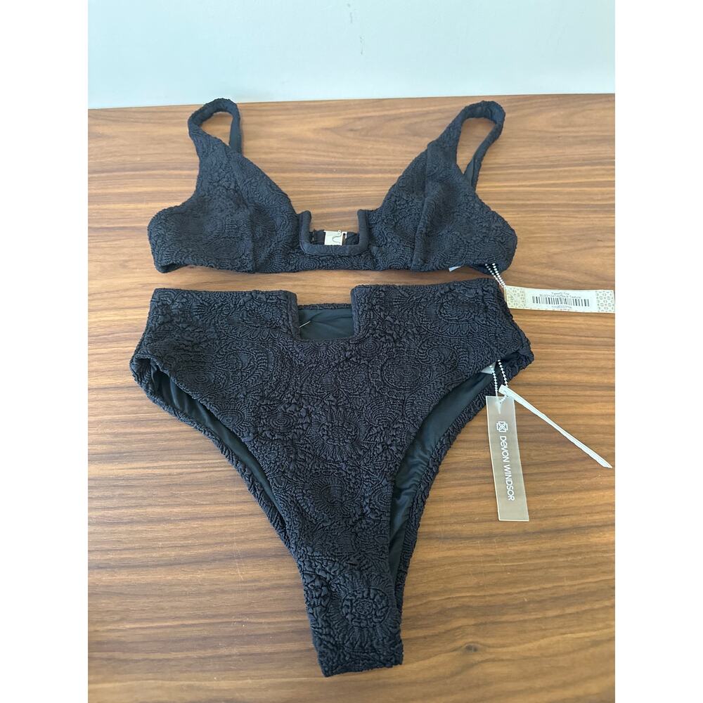 DEVON WINDSOR Black Textured Bikini Set